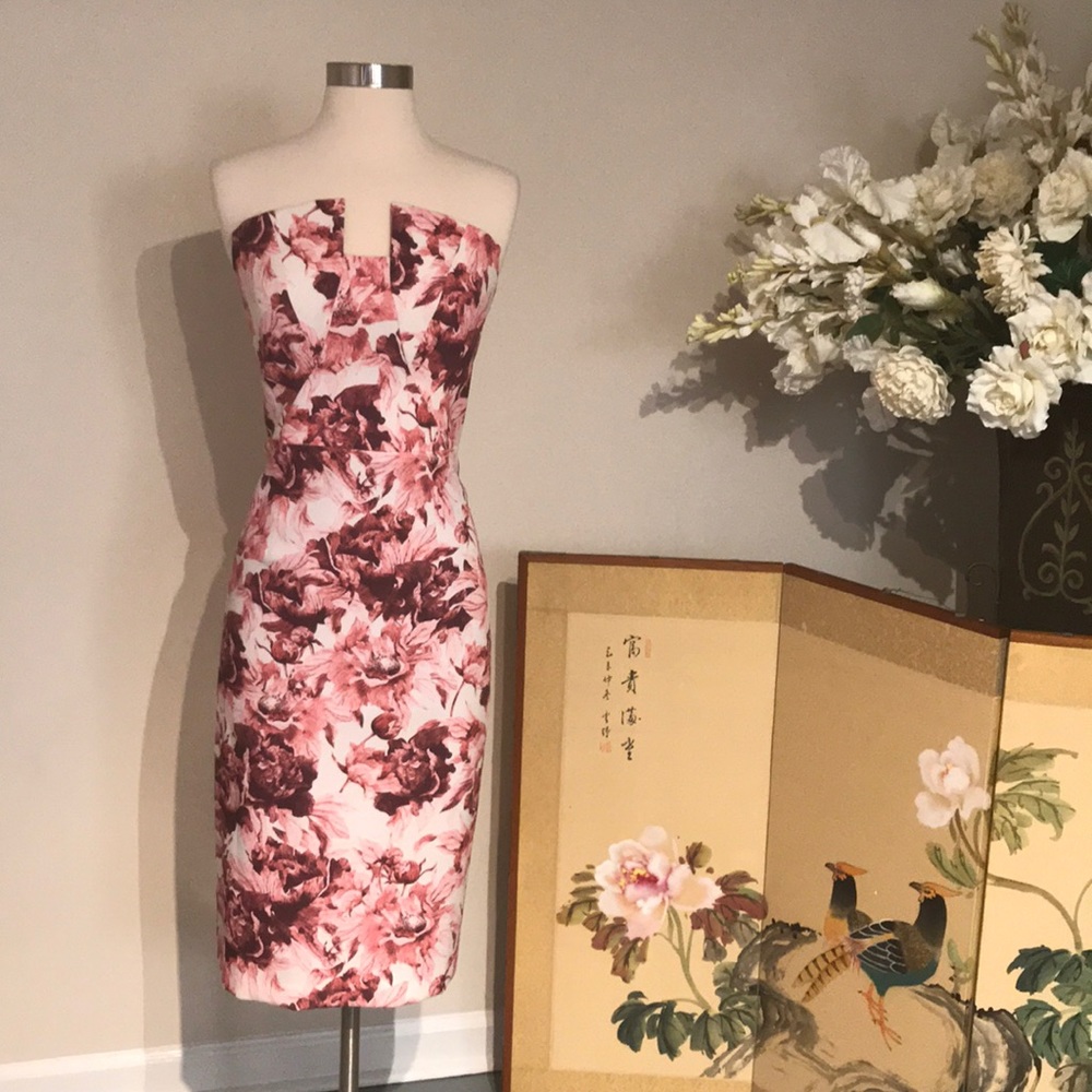 Black Halo Floral Strapless Dress Size 8